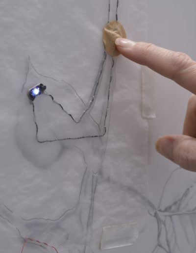 A finger touching a switch to turn on a light in drawing